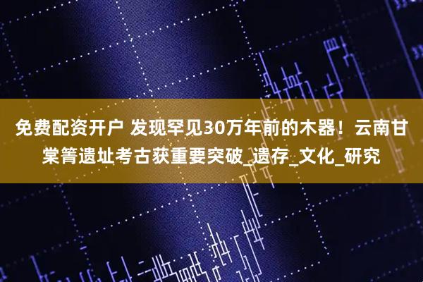 免费配资开户 发现罕见30万年前的木器！云南甘棠箐遗址考古获重要突破_遗存_文化_研究